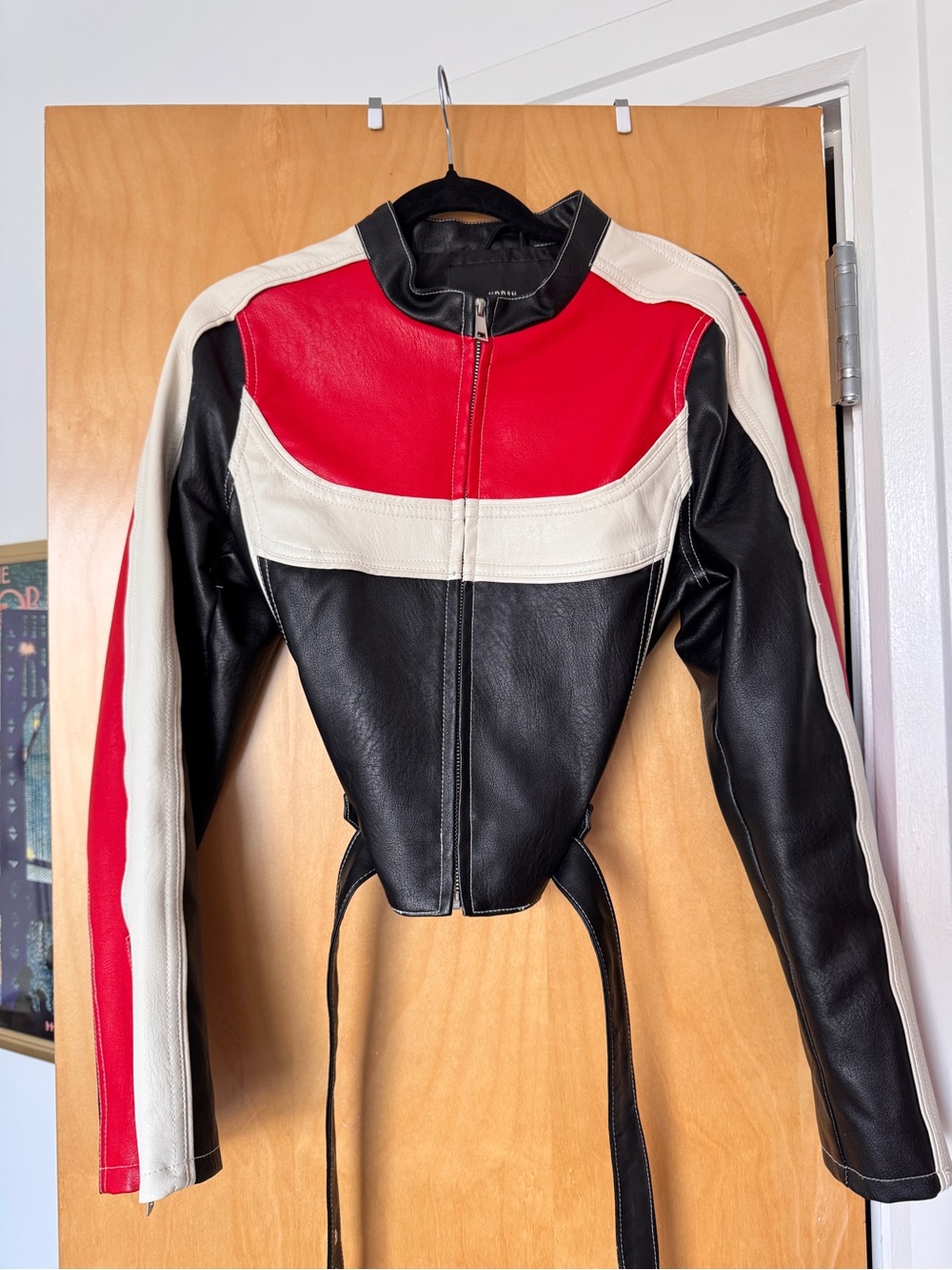 UO Jordan Faux Leather Fitted Racer Moto Jacket